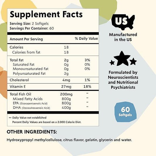 Omega-3 Supplement by PYM for Mood (60 Count) Omega-3 Fatty