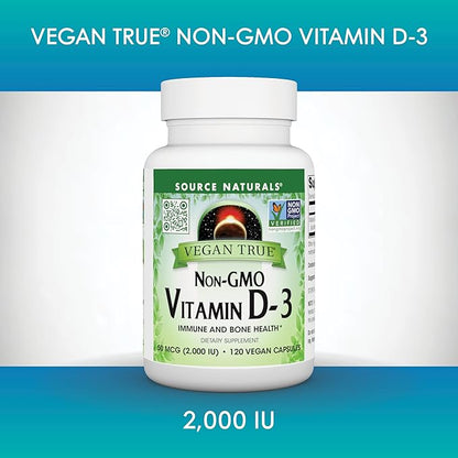 Source Naturals Vegan True, Non-GMO Vitamin D-3, Dietary Supplement for Immune and Bone Health*, 2,000 IU - 90 Capsules