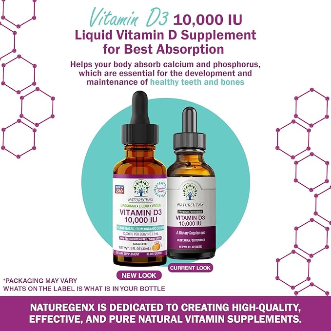 Vitamin D Liquid Drops for Adults: Vegan D3 10000 IU for Immune Support & Bone Strength Supplements, Non-GMO & Gluten Free Liquid Vitamin D for Women & Men, 30ml, 30 Servings