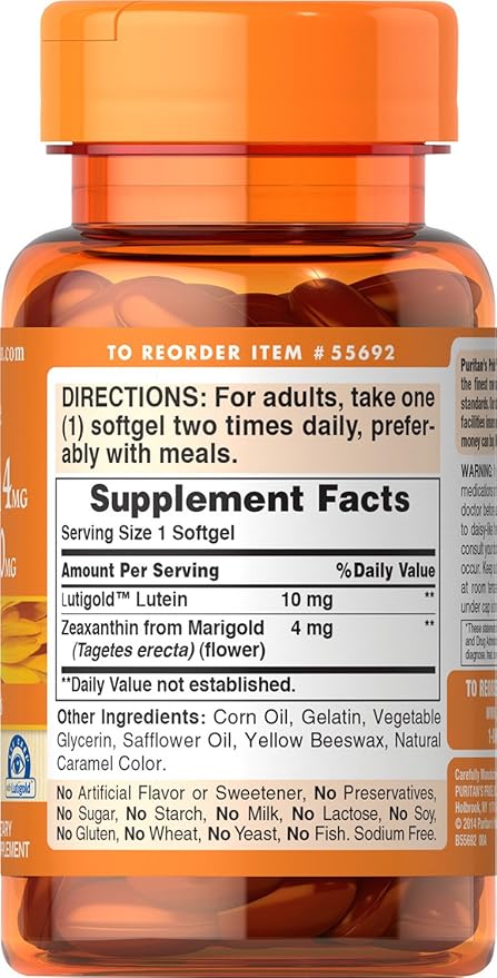 Puritan's Pride Zeaxanthin 4mg with Lutein 10mg, Supports 60 ct