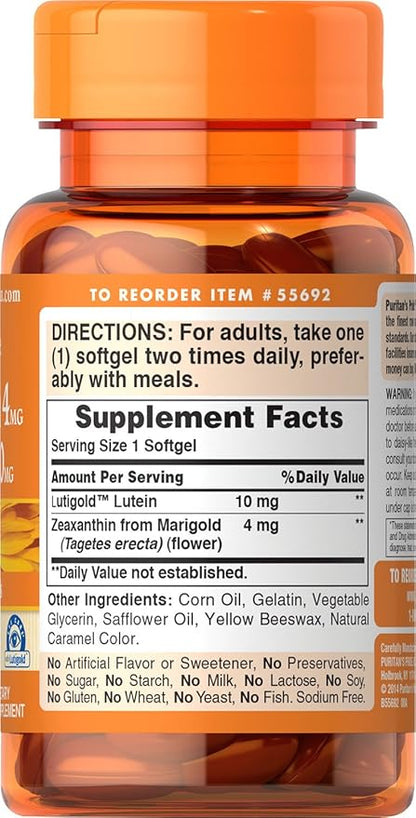 Puritan's Pride Zeaxanthin 4mg with Lutein 10mg, Supports 60 ct