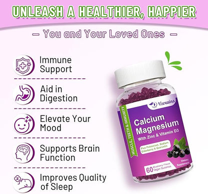 High Absorption Calcium Magnesium Zinc Gummies, D3 for 120 Cts