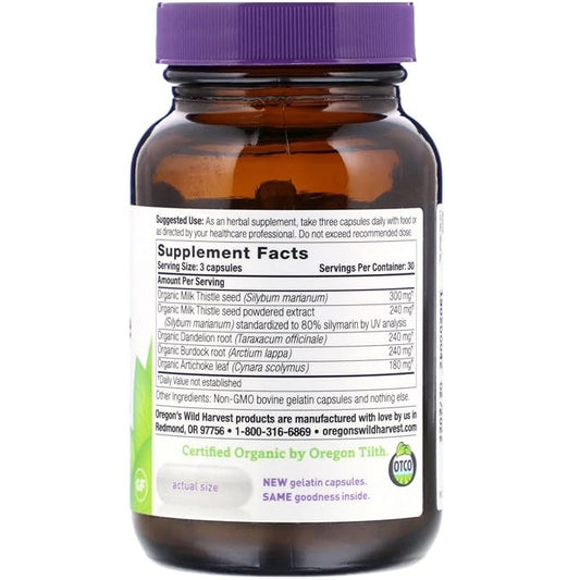 Oregon's Wild Harvest Milk Thistle Dandelion 80% Silymarins (90 Capsules)