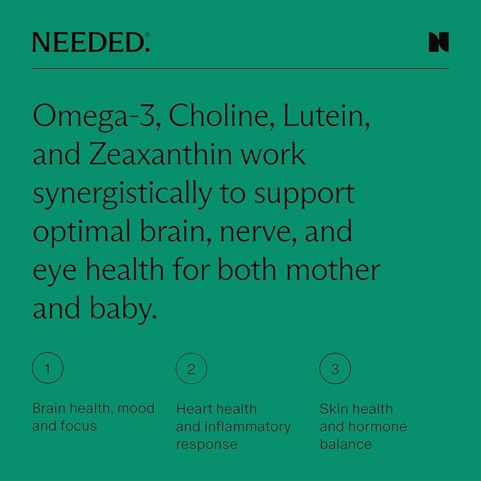 Needed Vegan Omega 3 DHA EPA Supplement 500MG of Omega-3 DHA 100MG of 2 Capsules, 30-Day Supply