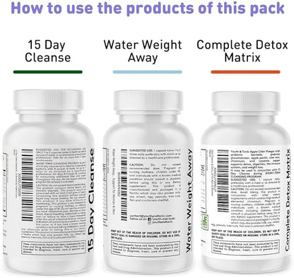 Detox Cleanse Kick Off Weight Management and Extra Colon Cleanser. 4pk for Water Loss, Bloating, Flat Stomach, Puffiness w Apple Cider Vinegar, Senna Leaf, Glucomannan, Chromium, Probiotic 120 Pills