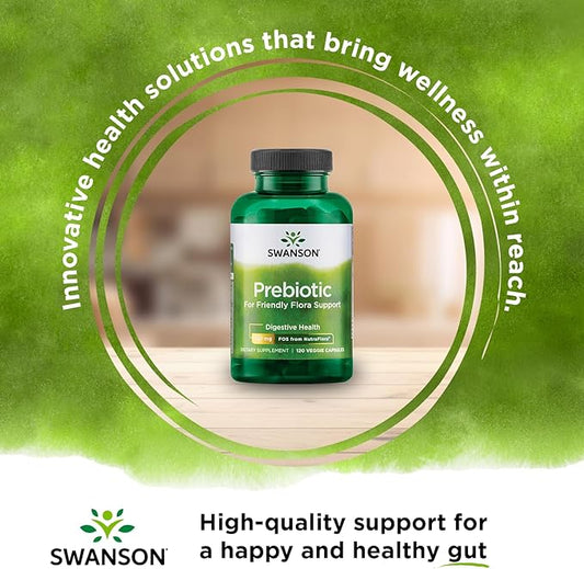Swanson Prebiotic Capsules - Promotes Friendly Flora Support & Overall Digestive Health - Prebiotic Fiber Promoting Gut Health & Immune Health Support - (120 Veggie Capsules, 750mg Each) 1 Pack