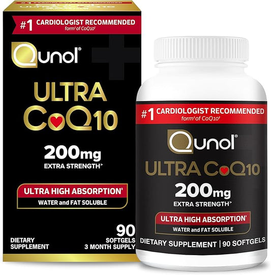 Qunol CoQ10 200mg Softgels, Ultra CoQ10 Q10 Supplements 90 Count