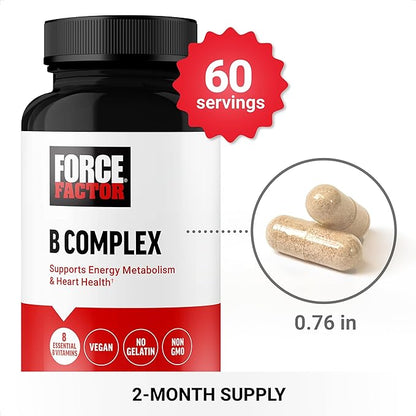 FORCE FACTOR Vitamin B Complex to B1, Vitamin B2, Vitamin B3, Vitamin B6, Vitamin B12, and 60 Vegetable
