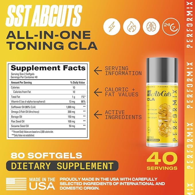 PERFORMIX - SST AbCuts - CLA 1,000 mg 3, Flax 80 Softgels