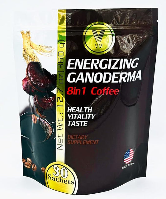VM Energizing Mushroom Coffee-Reishi with Ginseng supplement.8-in-1 Mushroom USA.(30)S
