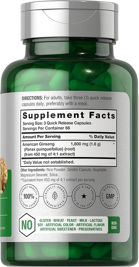 Horbäach American Ginseng Capsules 1800 mg 200 Count