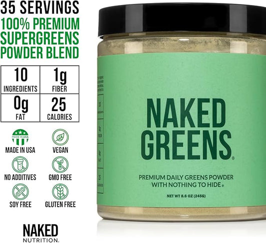 Naked Super Greens Powder Organic Greens Supplement - Only 10 Premium Ingredients - Vegan, Non-GMO, Prebiotic and Probiotic - 35 Servings