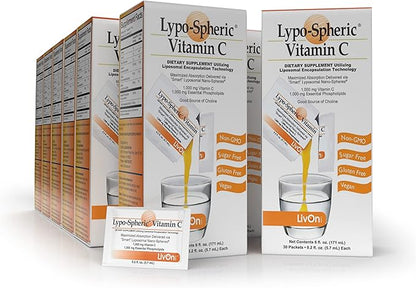 LivOn Laboratories Lypo–Spheric Vitamin C – 12 Cartons (360 Packets) 1,000 mg 1,000 mg 100% Non–GMO