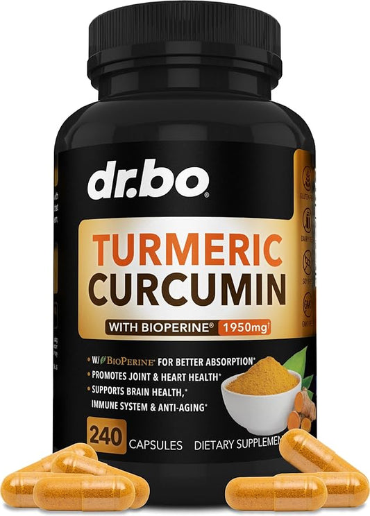 Turmeric Curcumin with BioPerine Supplement Capsules 1950mg Curcuma 240 Turmeric