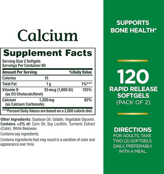 Nature's Bounty Calcium Plus 1000 IU D3, Immune 120 Ct (2-Pack)