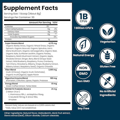 BIOHM Super Greens Clean Energy 30 Servings 34 Natural