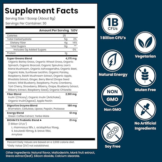 BIOHM Super Greens Clean Energy 30 Servings 34 Natural