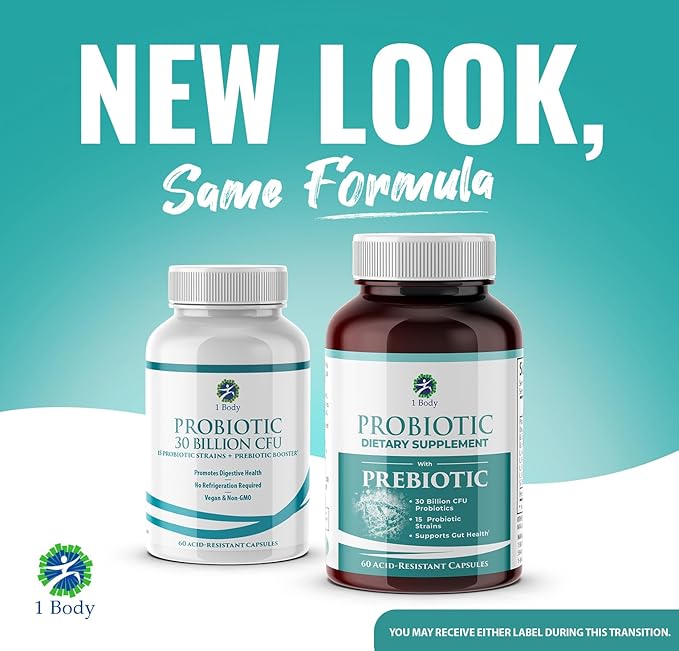 1 Body 30 Billion CFU Probiotic 180 Vegetarian