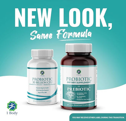 1 Body 30 Billion CFU Probiotic 180 Vegetarian