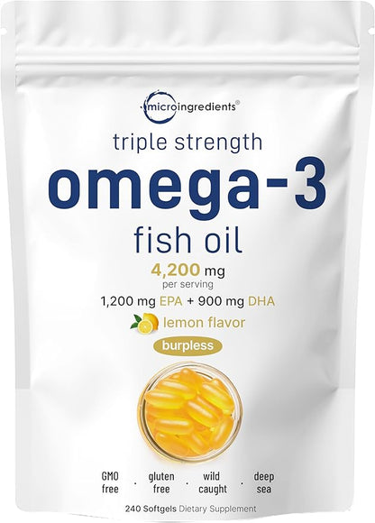 Triple Strength Omega 3 Fish Oil 4200mg Per 240 Softgels 1200mg + 900mg |