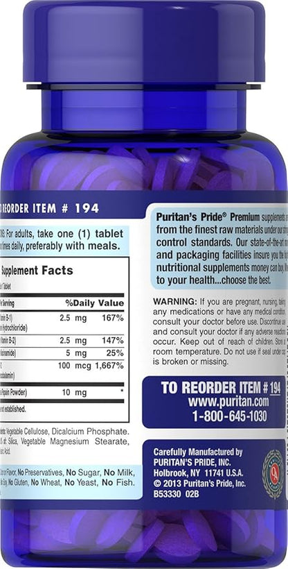Puritan's Pride Vitamin B-Complex and Vitamin B-12, 180 180 Count