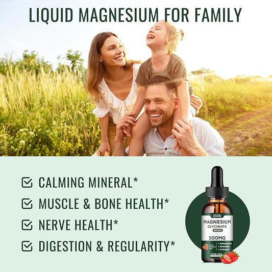 Magnesium Glycinate Supplement, Magnesium Liquid Drops 500mg Ashwagandha,