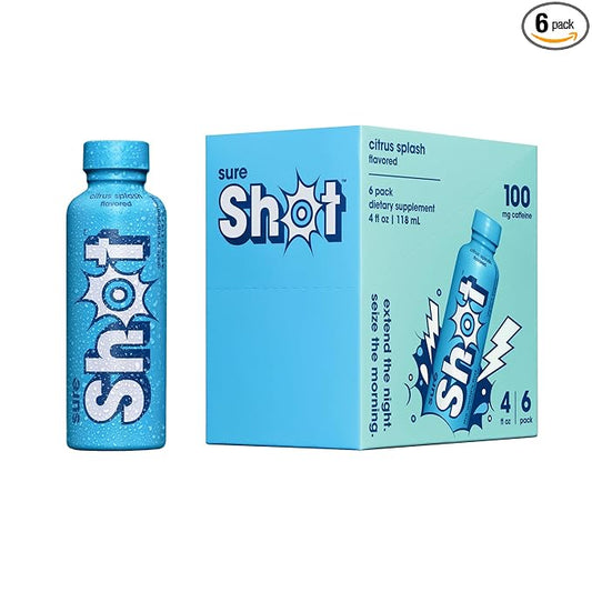 Sure Shot Recovery Drink, Citrus Splash (6 Pack) - Feel Better After Drinking, Wake Up Refreshed - Premium Hydration Beverage with Electrolytes & Vitamins for Liver & Gut Support, Energy & Focus, 4 Oz