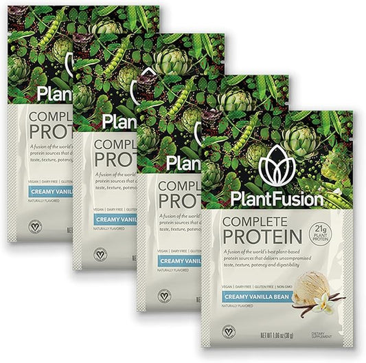 PlantFusion Complete Vegan Protein Powder Sample Packets - Plant Based Protein Powder Packets to-Go with BCAAs and Pea Protein - Keto, Gluten Free, Non-Dairy, No Sugar (Vanilla Pack of 4)