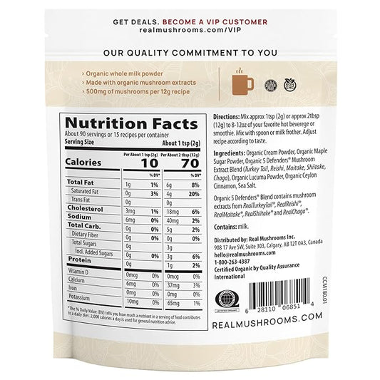 Real Mushrooms Functional Dairy Creamer - Coffee with Mushroom Extracts, Sweetened by Organic Lucuma Powder Maple Sap Powdered for Smoothies 90 Servings