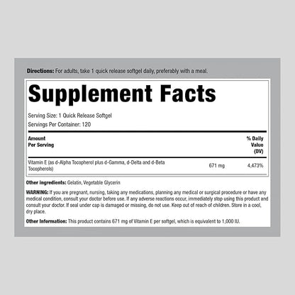 Piping Rock Vitamin E 1000 IU Softgels 120 Count