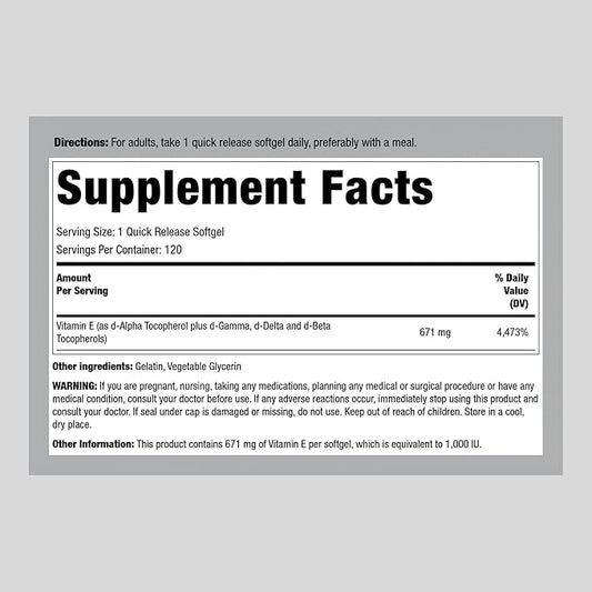 Piping Rock Vitamin E 1000 IU Softgels 120 Count