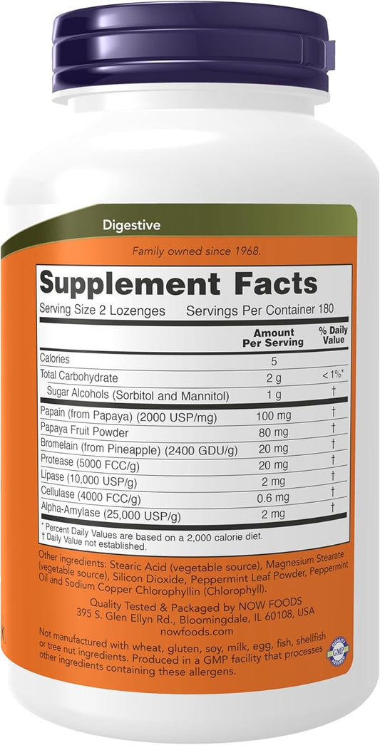 NOW Supplements, Papaya Enzyme with Mint 360 Chewable