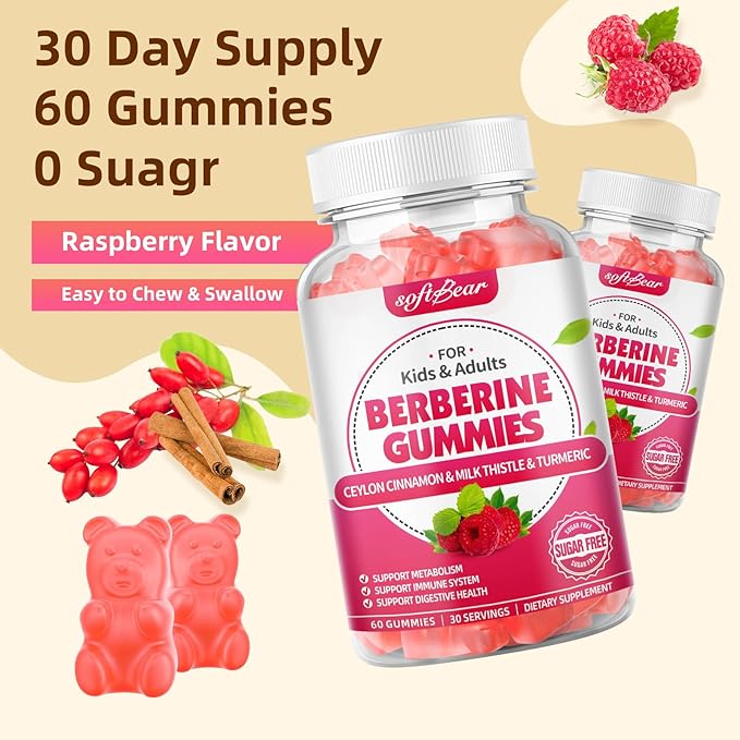 softber Berberine Gummies, Organic Berberine 1500mg 120 Count