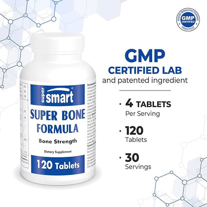 SuperSmart - Super Bone Formula (Advanced Complex) - with Calcium, Magnesium, Vitamin K2, D3 & Strontium Supplement | Non-GMO & Gluten Free - 120 Tablets