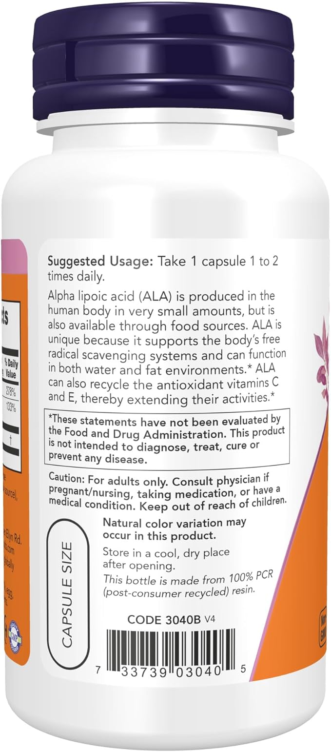 NOW Supplements, Alpha Lipoic Acid 100 60 Veg