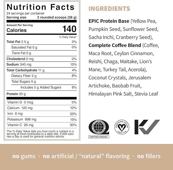 Sprout Living, Epic Protein, Plant Based 20 Grams (2 Pound, 24 Servings)