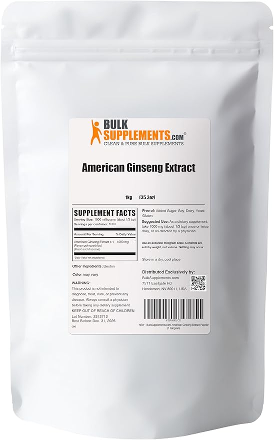 BulkSupplements.com American Ginseng Extract Powder 1000mg per 1kg (2.2 (2.2 lbs) 1)