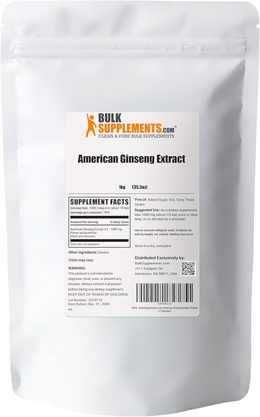 BulkSupplements.com American Ginseng Extract Powder 1000mg per 1kg (2.2 (2.2 lbs) 1)