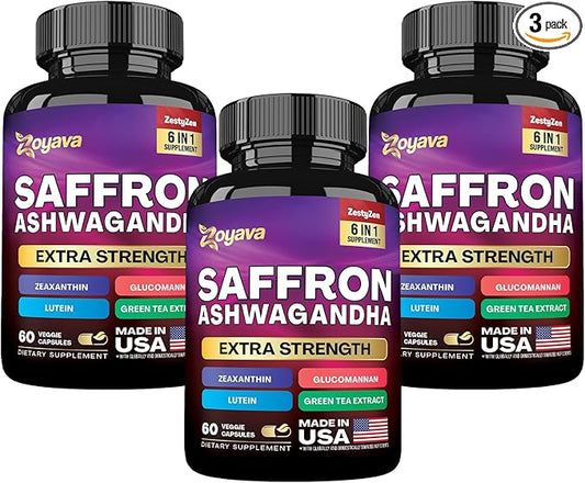Zoyava Saffron Supplements 1000mg Glucomannan 1000mg 1000mg Green 1000mg Lutein 6 Month