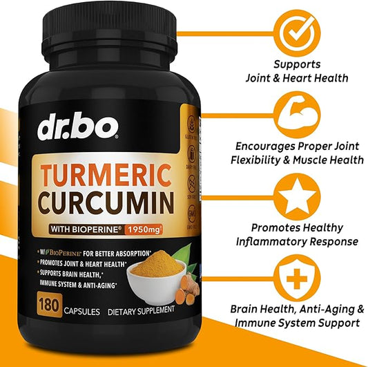 Turmeric Curcumin with BioPerine Supplement Capsules 1950mg Curcuma 180 Turmeric