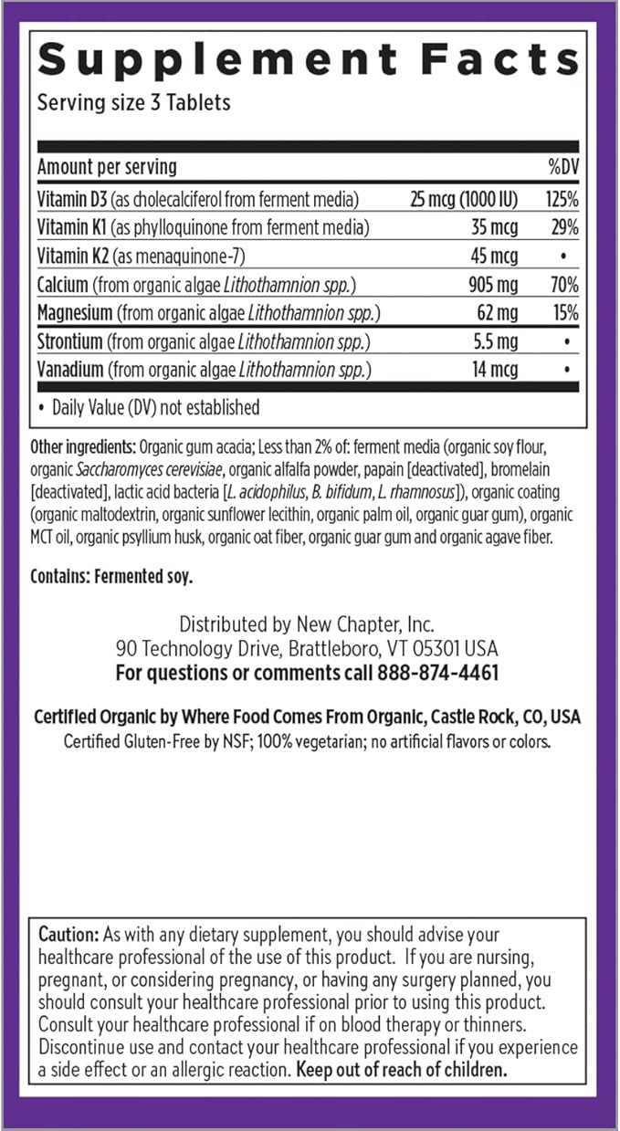 New Chapter Calcium Supplement D3+K2, 70+ 70+ Trace 120 Slim
