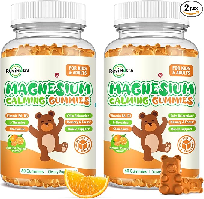 Magnesium Gummies for Kids - Magnesium Glycinate, L-Threonate Supplement with L-Theanine, Vitamin B6, D3 for Adults & Kids, Calm Magnesium for Sleep, Relaxation, Brain, Bones,Sugar Free Orange 120ct