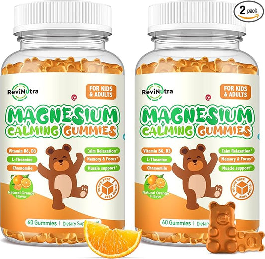 Magnesium Gummies for Kids - Magnesium Glycinate, L-Threonate Supplement with L-Theanine, Vitamin B6, D3 for Adults & Kids, Calm Magnesium for Sleep, Relaxation, Brain, Bones,Sugar Free Orange 120ct