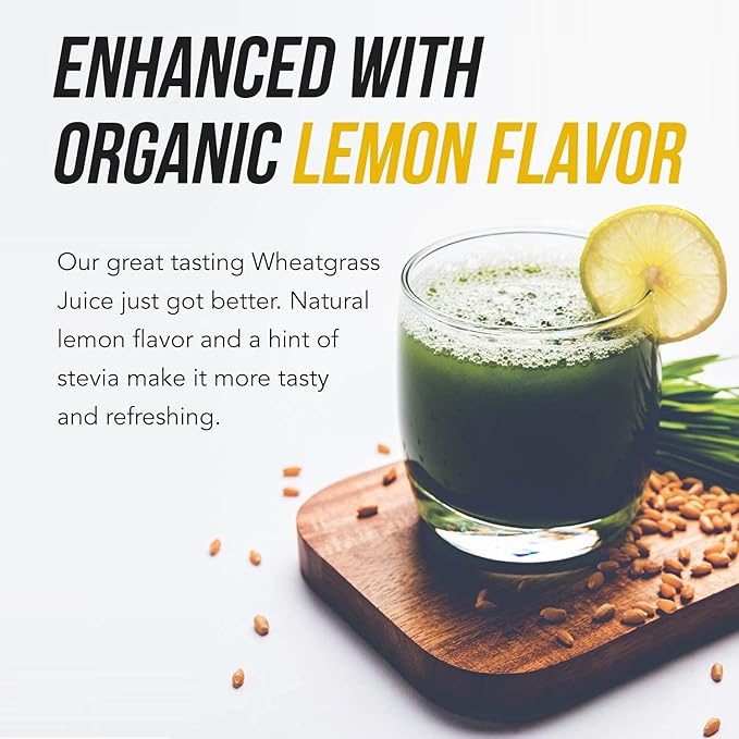 Organic Wheatgrass Juice Powder - Organically Grown in Volcanic Soil of Utah - Raw & BioActive Form, Cold-Pressed Then CO2 Dried, 20:1 Super Concentrate - Lemon (6.2 oz - 60 Servings)