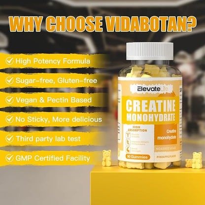 Creatine Monohydrate Gummies 5000mg for Men & Women, Chewables Creatine Monohydrate for Muscle Strength, Muscle Builder, Energy Boost, Pre-Workout Supplement-90 Pineapple Gummies