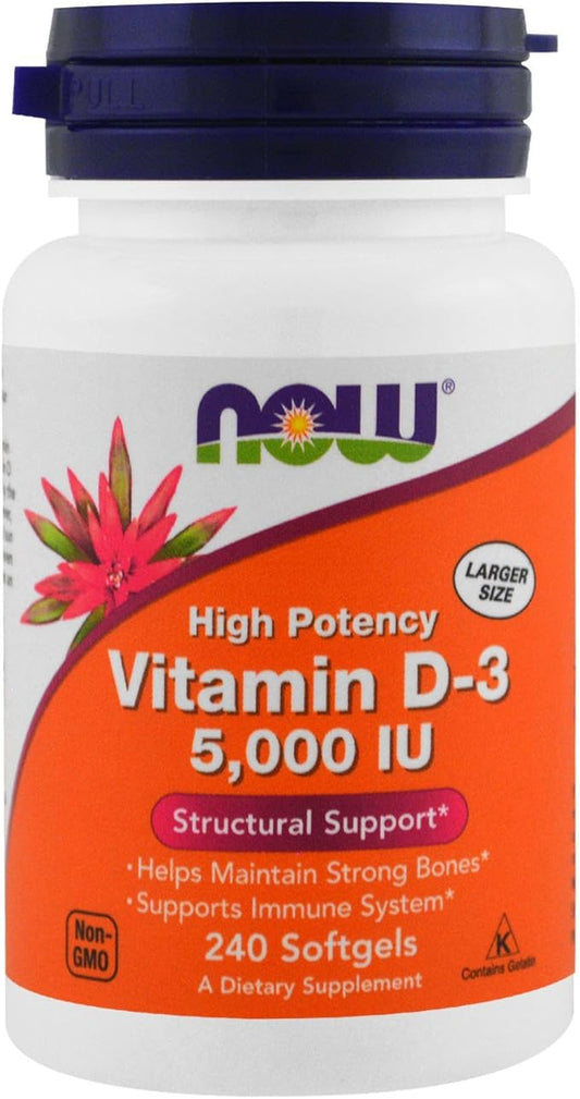 Now Foods Now Supplements, Vitamin D-3 5,000 IU, High Potency, Structural Support*, 240 Softgels (4 Pack)