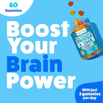 Feel Great Omega & DHA Gummies for Adults Plant Based Omega 3 Fish Oil Alternative | Vegetarian | Vitamin C, Chia, and Omega3, Supports Brain, Immune, Prenatal Functions, (60 Count)