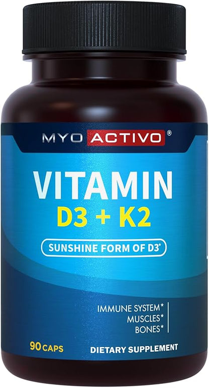 Vitamin D3 K2 Supplement 5000 IU 200 mcg D3, Patented MK7 & MK4, Heart 90 Vegetarian