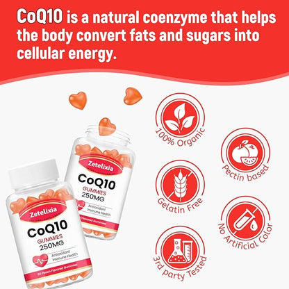 Sugar Free CoQ10 Gummies 250mg, 5X Q10 for 60 Peach
