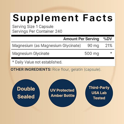 2 Pack Magnesium Glycinate 500mg, 480 Capsules – 100% Chelated for Max Absorption – Bioavailable Mineral Supplement for Muscle, Joint, Enzyme, & Heart Health